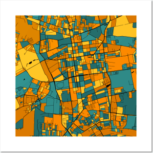 Lódz Map Pattern in Orange & Teal Posters and Art